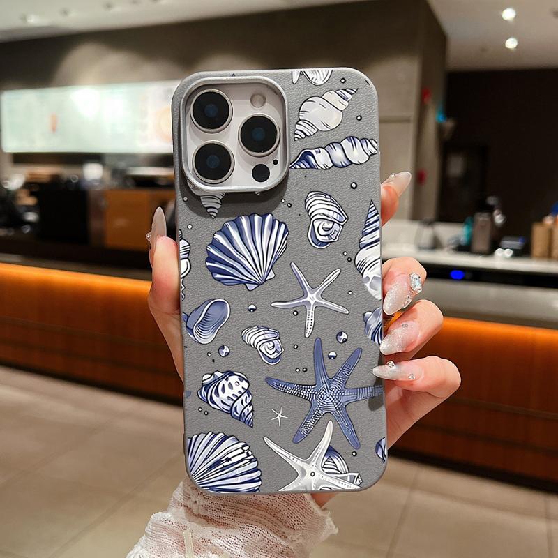 Starfish Printed Silicone Case For iPhone 16 Pro Max 14 15 Plus 13 12 Pro Max 11 Shockproof Leather Texture Soft TPU Phone Cover