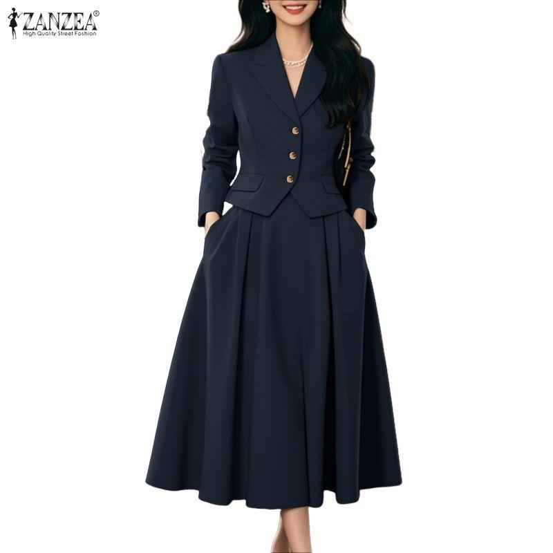 ZANZEA Dámské sako s dlouhým rukávem a sukně, ležérní dvoudílný set