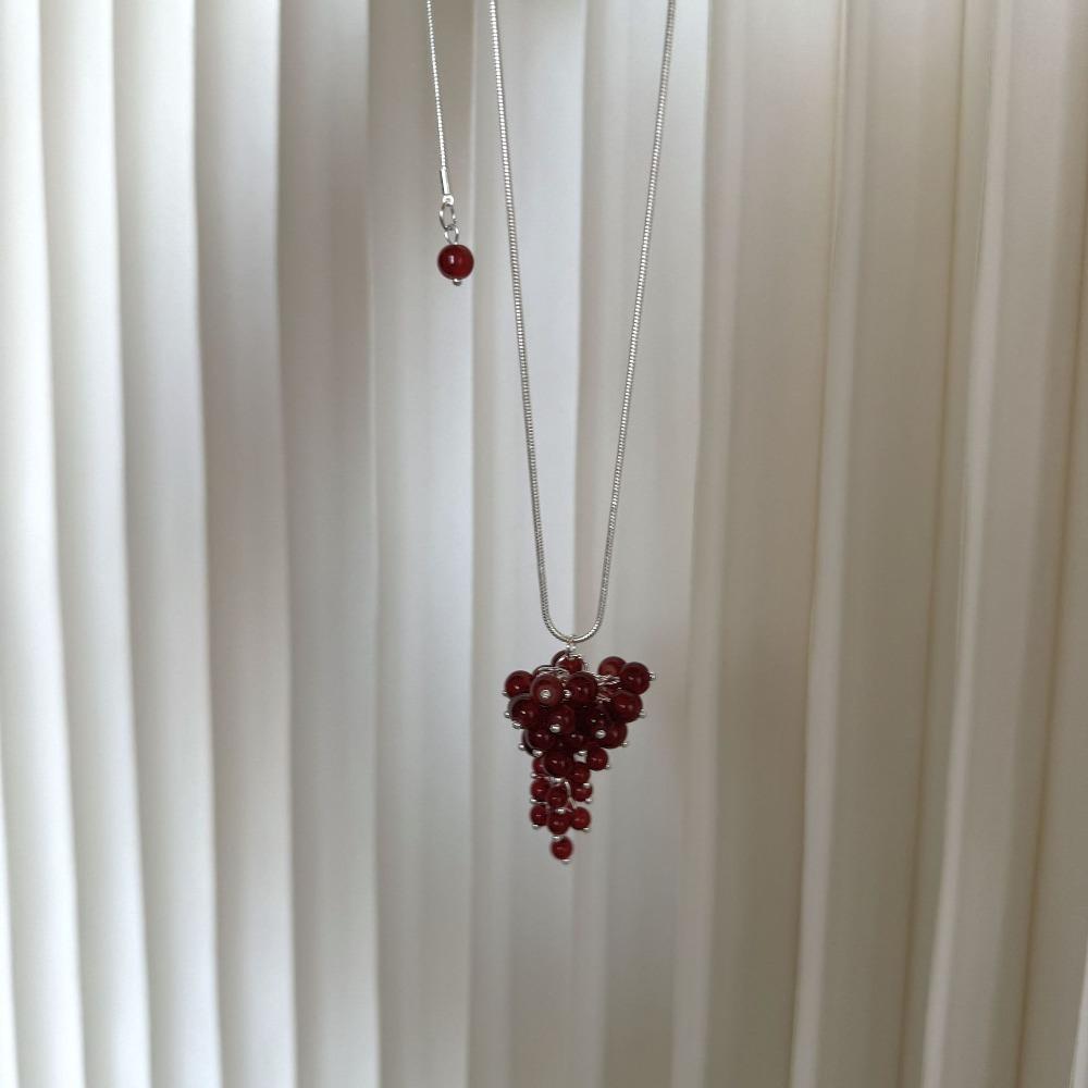 Silver Grapes Pendant Necklace Jewelry Pearl Grape Sweater Chain Grape Cluster Necklace  Summer