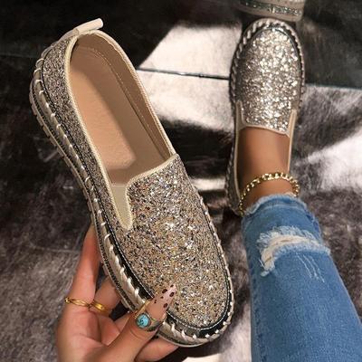 Casual Large Size Sequins Casual Women'S Shoes Comfortable To Wear Outside Thick-Soled Wind Single Shoes Women