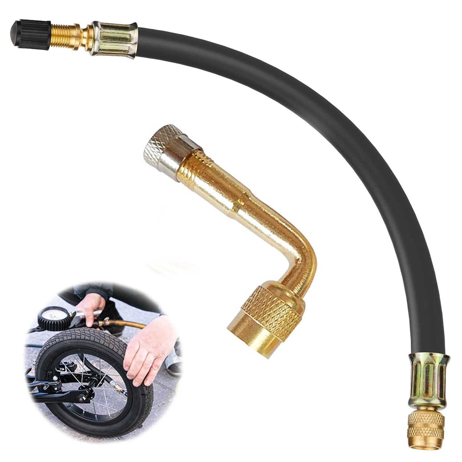 

Bicycle Air Hose + 90 Degree Brass Valve L Type (2 Pieces) Bike Air 210mm золотой