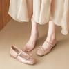 Fashion 2025 New Fashion Inside Heightened Bow Mary Jane Shoes Women's Square-Toe Shallow-Mouth Leather Summer Single Shoes