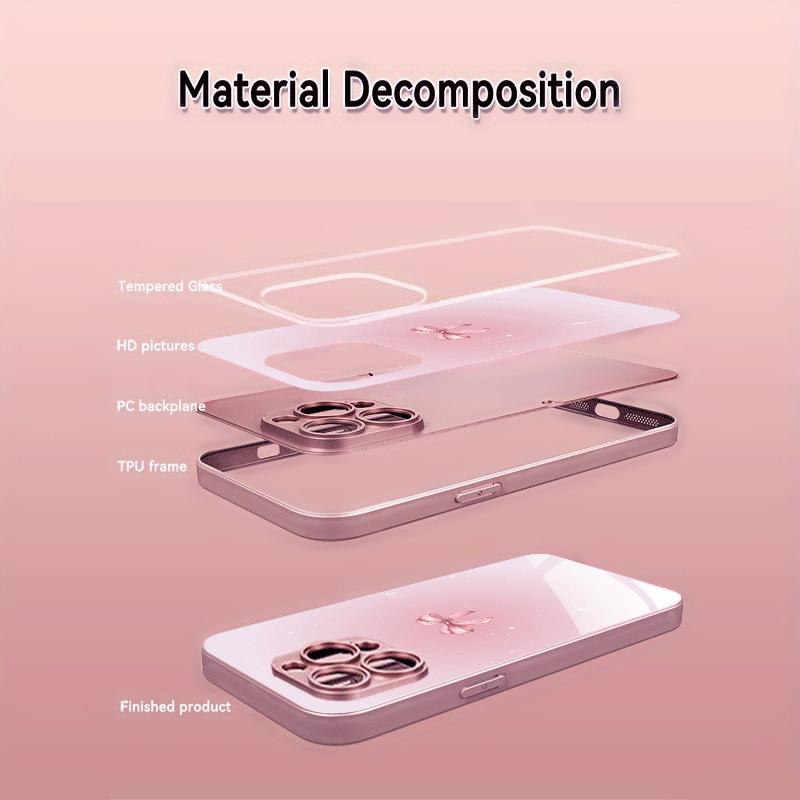 Sweet Pink Bow Tempered Glass Mobile Phone Case Suitable for iPhone 17 16 15 14 13 12 11 Pro/ Max /Plus Anti-fall and Shockproof