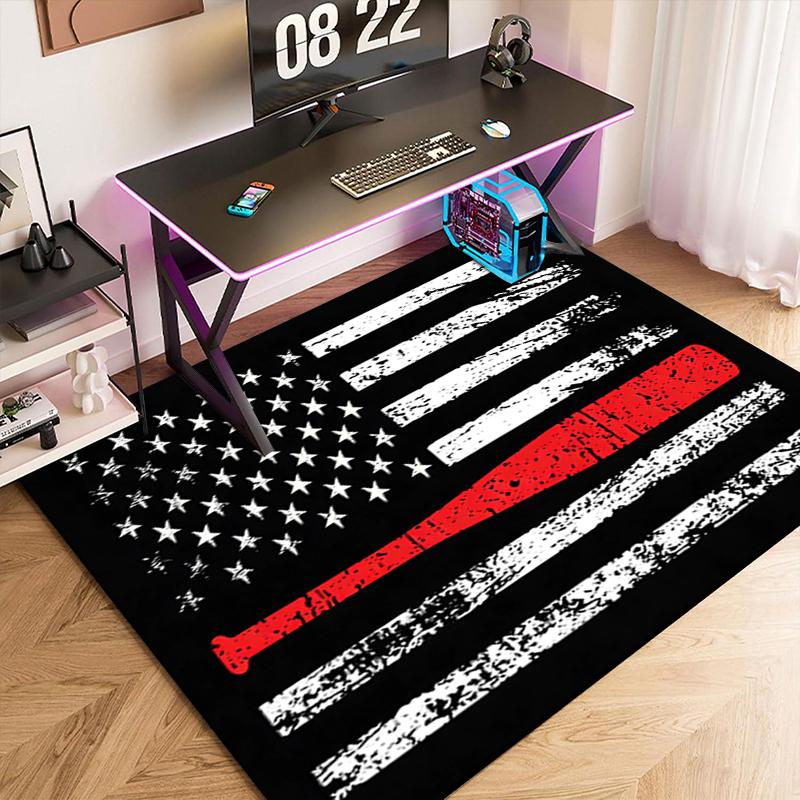 1pc American Flag, Baseball, and Guitar Carpet Rug for Living Room Bedroom Home Sofa Decoration,Kids Play Non-slip Floor Mat