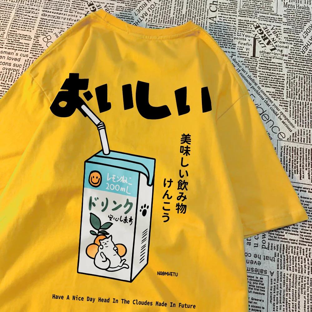 Cute Japanese cat print oversized T-shirt for children, short sleeved loose casual T-shirt