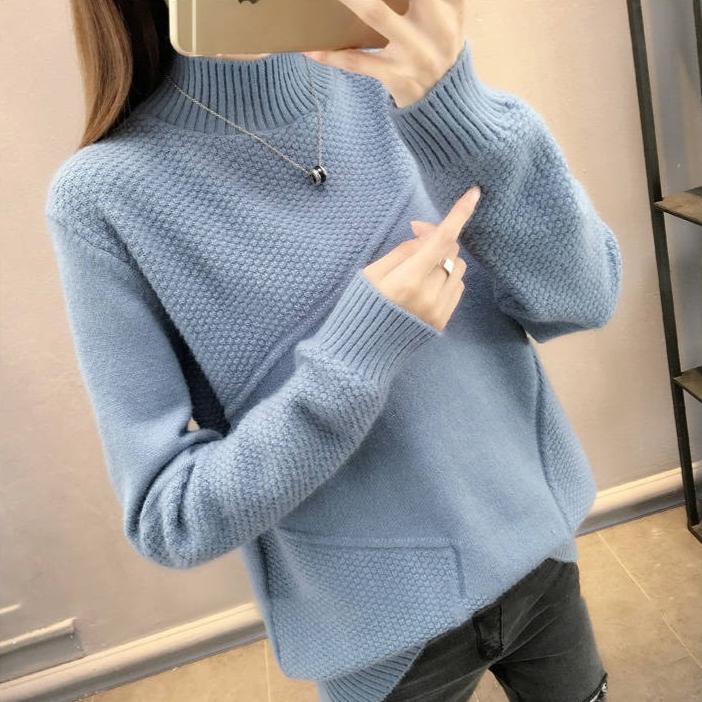 Solid-color Knitted Sweater Loose Half Turtleneck Sweater for Women Casual and Trendy Pullover for Autumn and Winter