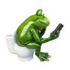 Funny Frog Sitting on Toilet Figurine 3D Resin Green Frog Texting Statue Collectible Animal Sculpture for Bathroom Home Office Tabletop Decor