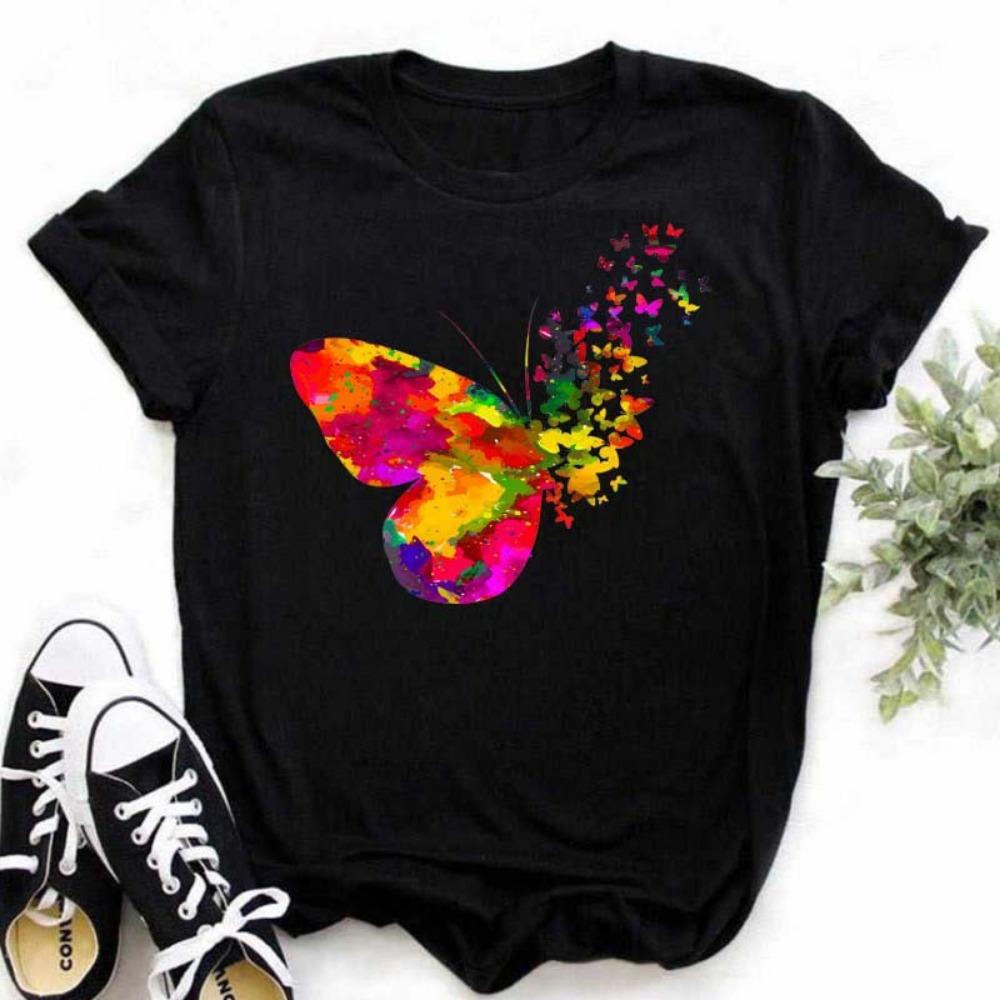 Cartoon Butterfly Trendy Letter Printed Top T-shirt Women's Top