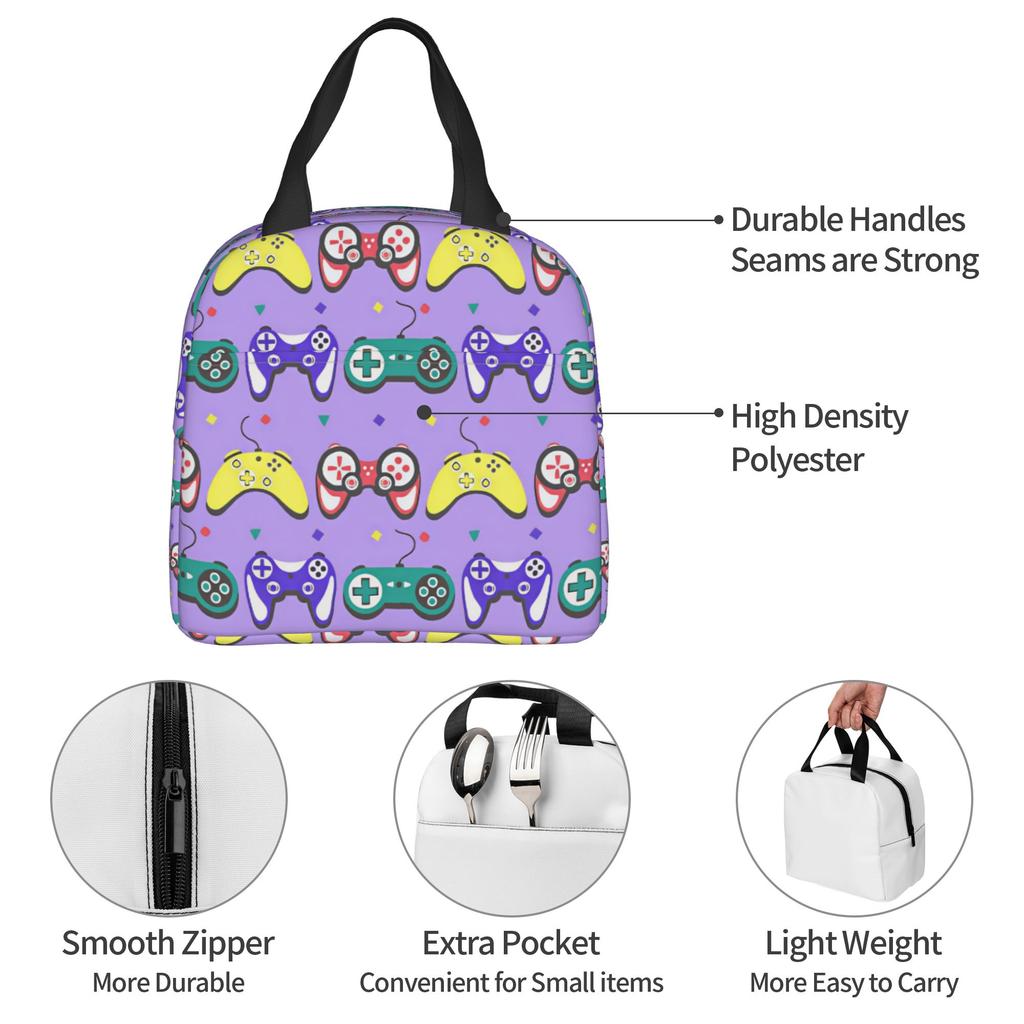 Game Controllers Game Joystick Insulated Lunch Tote Bag for Women Portable Cooler Thermal Bento Box Work School Travel
