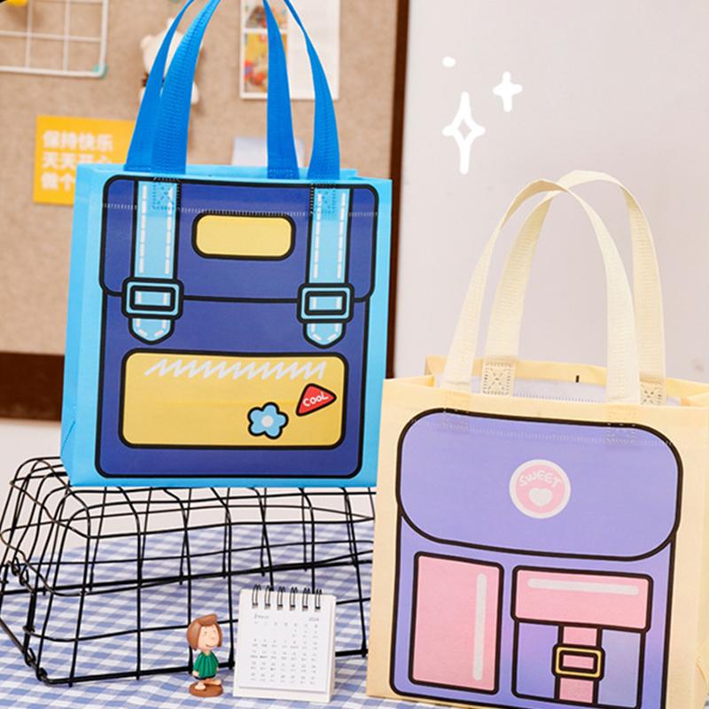 Dopamine Color Schoolbag Pattern Non-Woven Packaging Bag With Handle Candy Snack Food Book Clothes Storage Bag Student Supplies