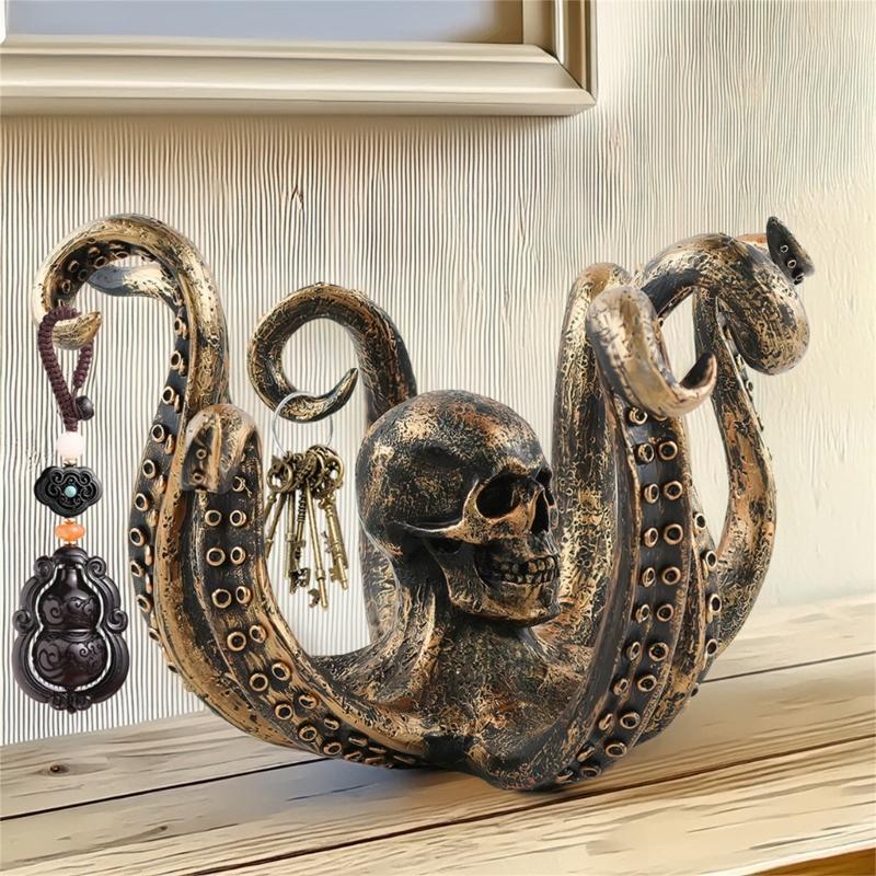 Halloween Unique Tentacles Skull Animal Sculpture Cup Holders Resins Ornament Hanging Hook for Home and Office Decors