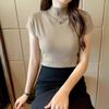 2025 Women's Black Ice Silk Semi-High Neck Short Sleeve Knitted T-Shirt