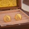 Retro Wavy Pattern Round Stud Earrings with Smooth Surface and S925 Silver Needle for Women.