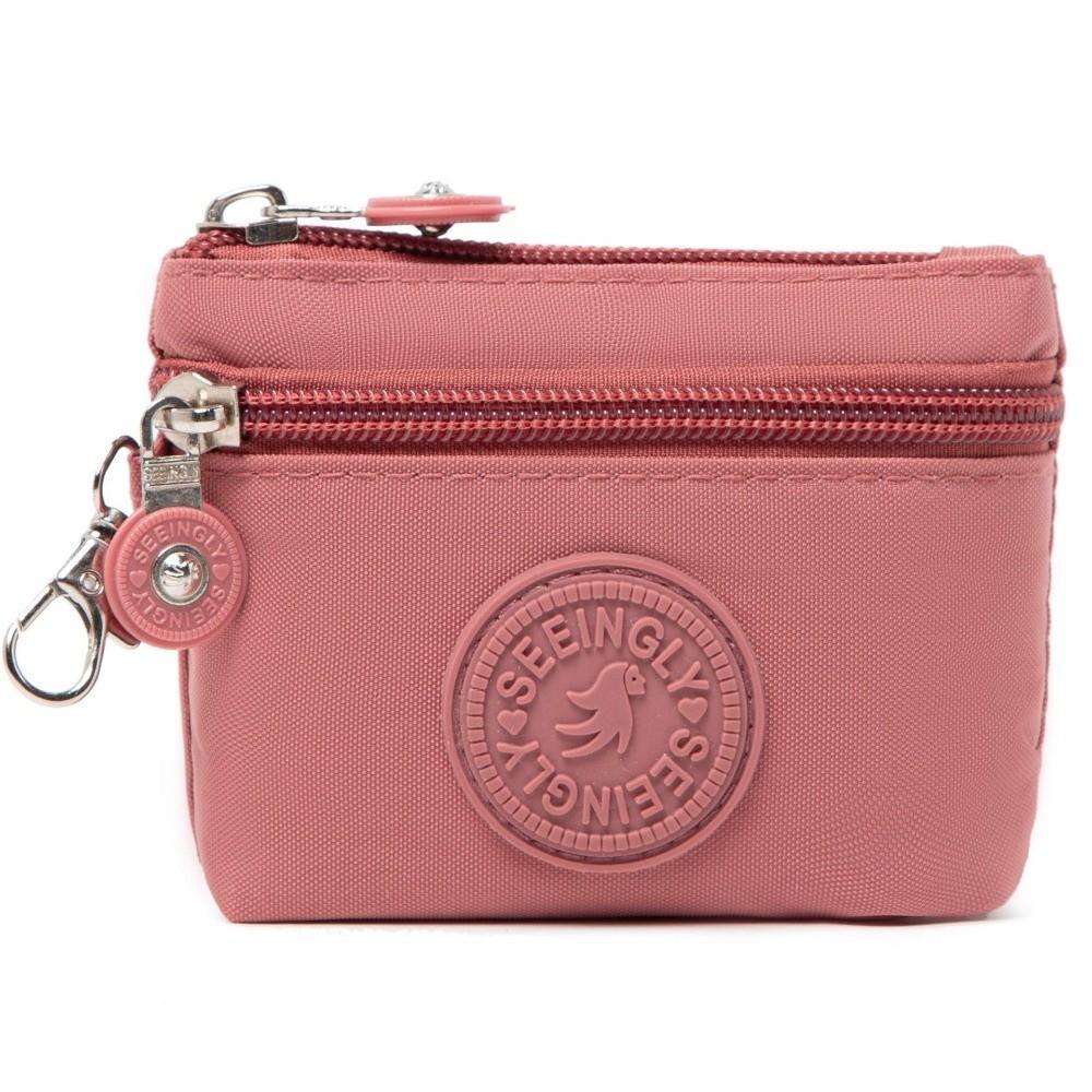 New Solid Color Women Wallet Nylon with Keychain Coin Purse Waterproof Mobile Phone Bag Ladies