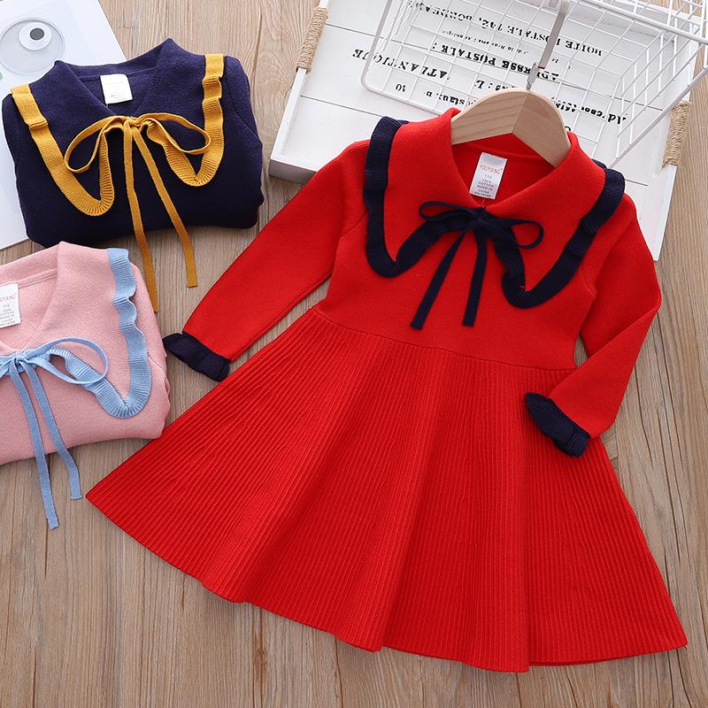 

Зимняя мода для маленьких девочек, повседневное платье-свитер с длинными рукавами 110 красный