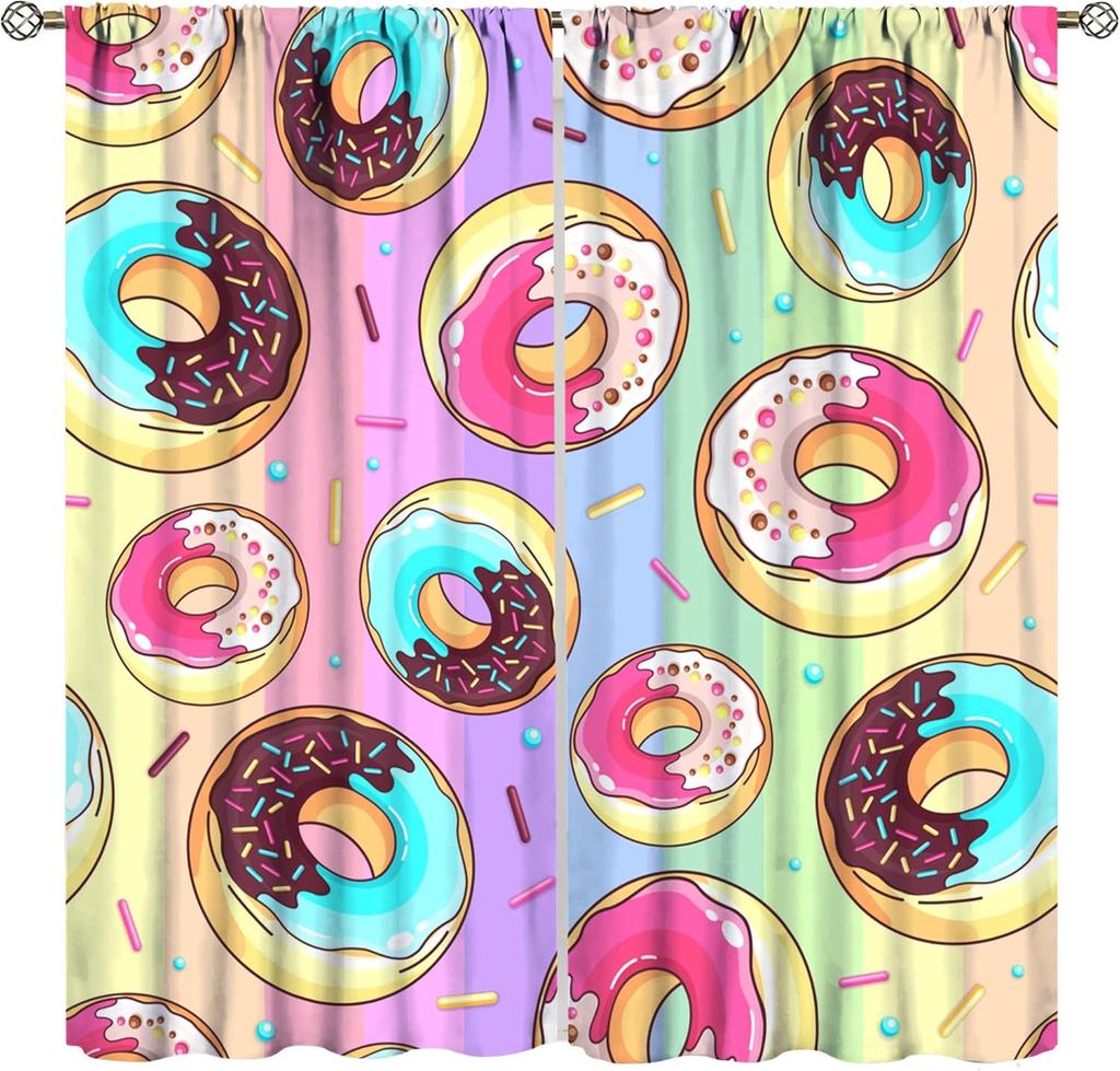 Ice Cream Curta,Pink Cartoon Ice Cream Candy Dessert Home Decor Drape For Bedroom Living Room Kitchen Window Treatment