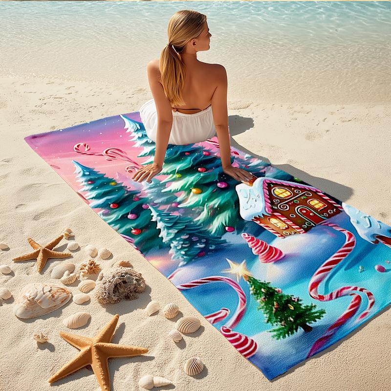 1Pc Christmas Winter Wonderland Beach Towel, Quick Dry, Multi-Use for Beach Pool Gym Yoga Home Travel, Christmas, Halloween, Xmas Gift S321