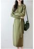 2025 Autumn/Winter Pure Wool Women's Long Knit Dress with Belt & Round Neck