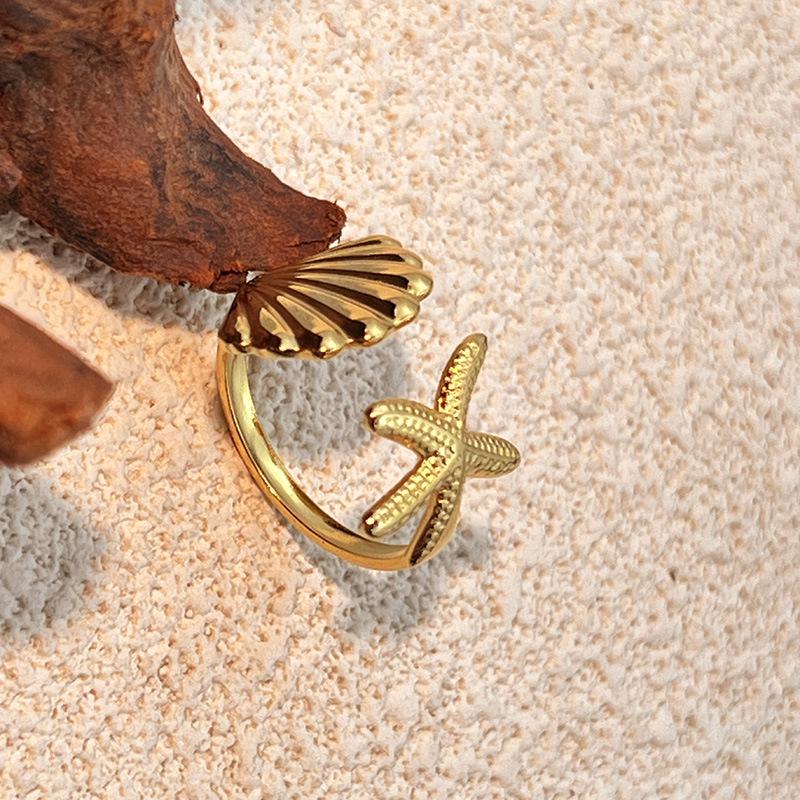 18k Gold Electroplated Stainless Steel Starfish Ring - Ocean Series Jewelry