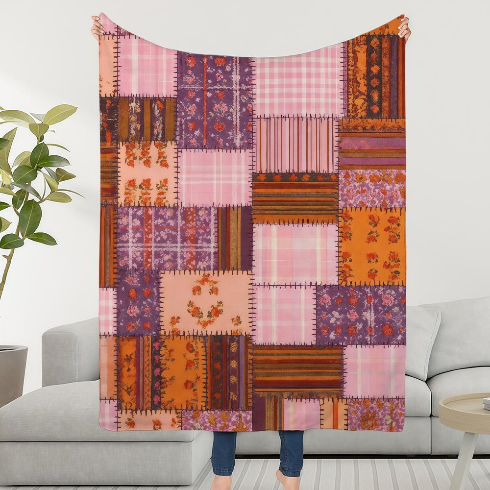 Bohemian Patchwork Blanket Soft Warm Furry Throw Super Kids Toys Bed Sofa Car Cradle 75x90cm