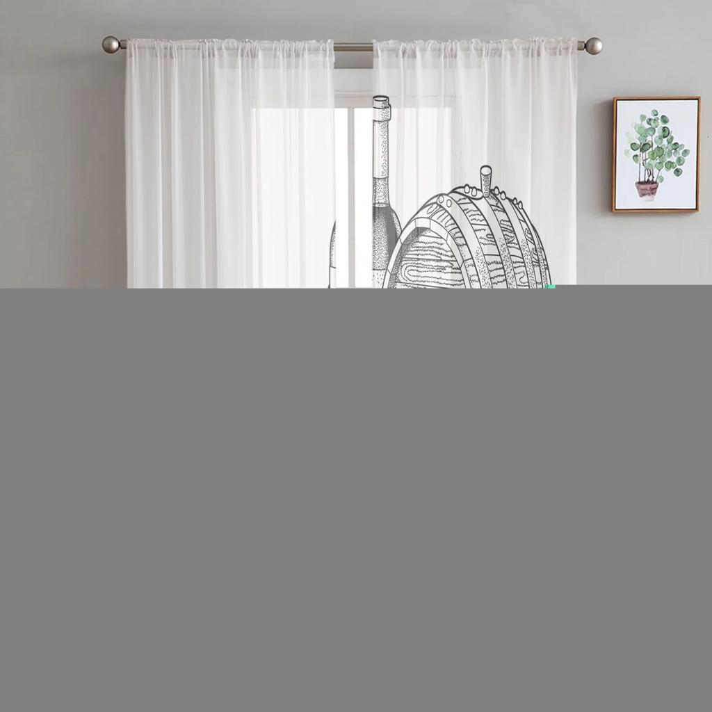 Red Wine Wine Bottle Wine Glass Sheer Tulle Window Curtains For Living Room Bedroom Kitchen Veiling Curtain Home Decoration