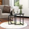 Kaffeetisch rund Set aus 2 Stück – Holztisch in Industrial Design für Wohnzimmer, Moderner Sofatisch