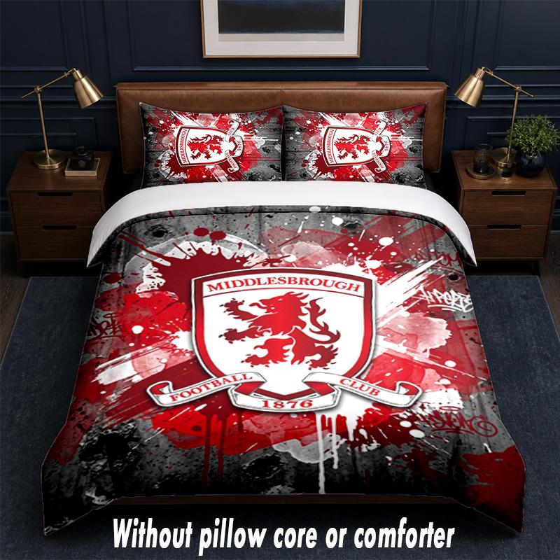 Middlesbrough FC Design Bed Bedding Set 1 Duvet Cover + 2 Pillowcases Soft Breathable Household Bed Linens