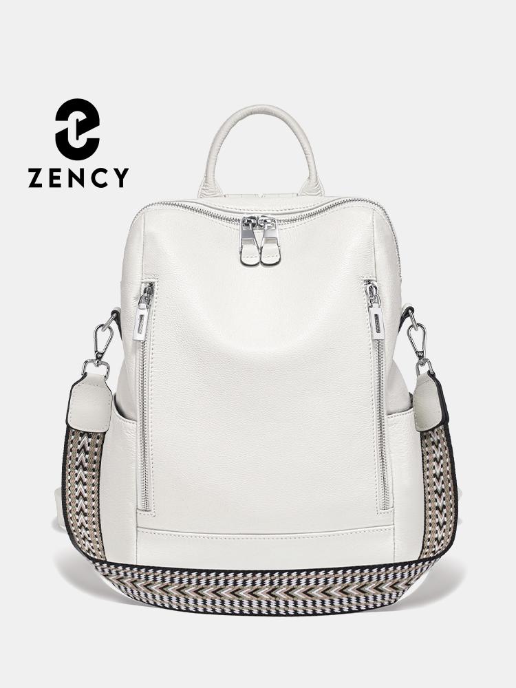 Zency Fashion Genuine Leather Backpack Multi-pocket Design Travel Convertible Shoulder Bag