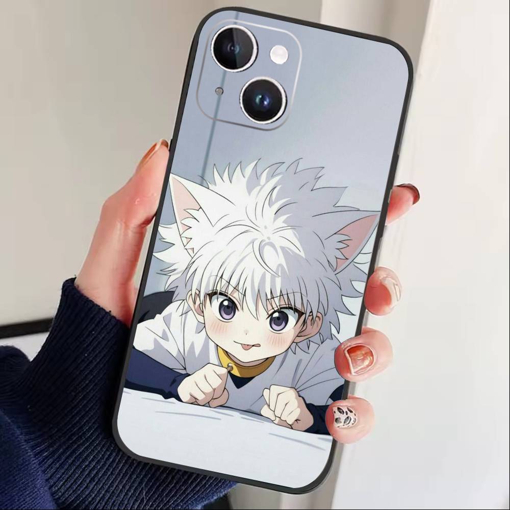 F-Killua Zoldyck H-Hunter X Hunter Phone Case For iPhone17,16,15,14,13,12 Plus,Max Soft Silicone Black Cover