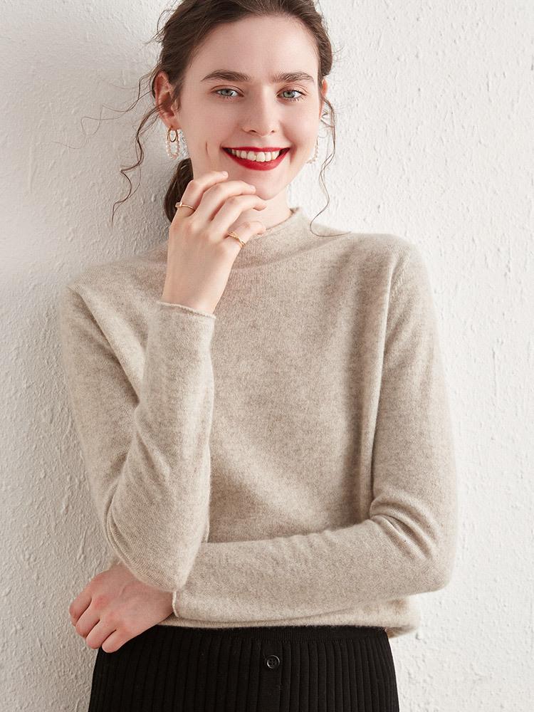 Women's Loose Fit Cashmere Half-High Collar Sweater - Versatile Warm Knit Top for Autumn and Winter