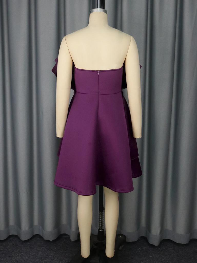 Purple Strapless Mini Dress for Women Sleeveless Sexy Backless A Line High Waist Pleated Weddings Guest Banquets Dresses