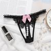 Japanese Cute Pure Desire Panties Women Pearl Open Crotch Hollow Internet Celebrity Thong Transparent Low Waist Thin Lace T-pants