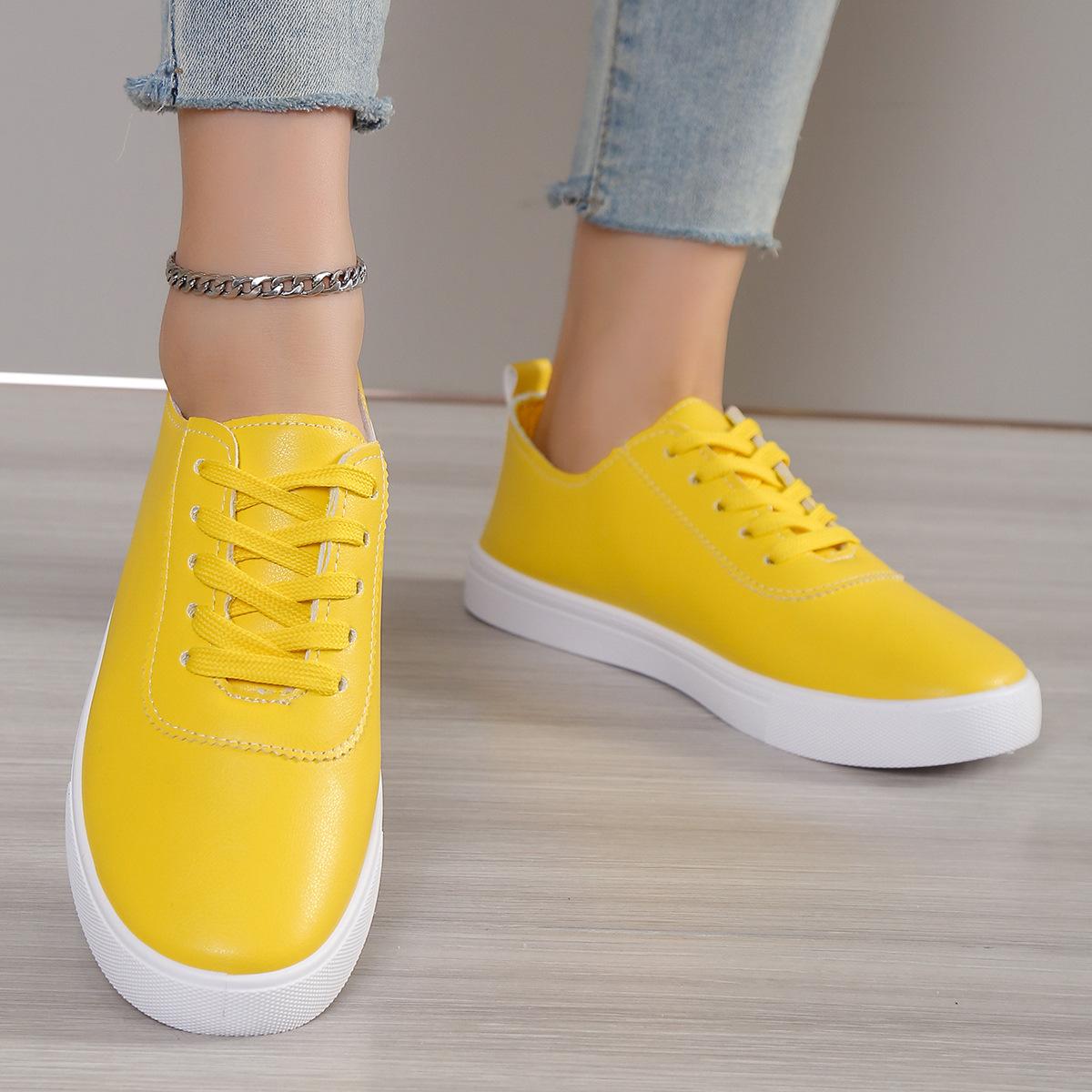 

Новые повседневные удобные туфли ярких цветов с круглым носком и плоской подошвой на шнуровке, большие женские туфли в европейском и американском стиле 36 жёлтый