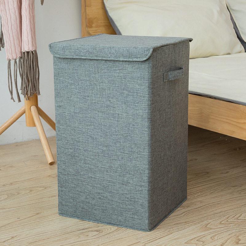 Thickened Cotton Linen Foldable Laundry Basket with Lid - Large Capacity, Mold-Proof & Washable