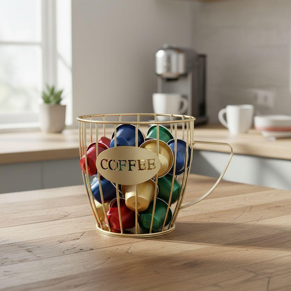 New Iron Coffee Pod Holder Hollowed-out Large Capacity Coffee Capsule Holder Creative Coffee Creamer Container Home Decor