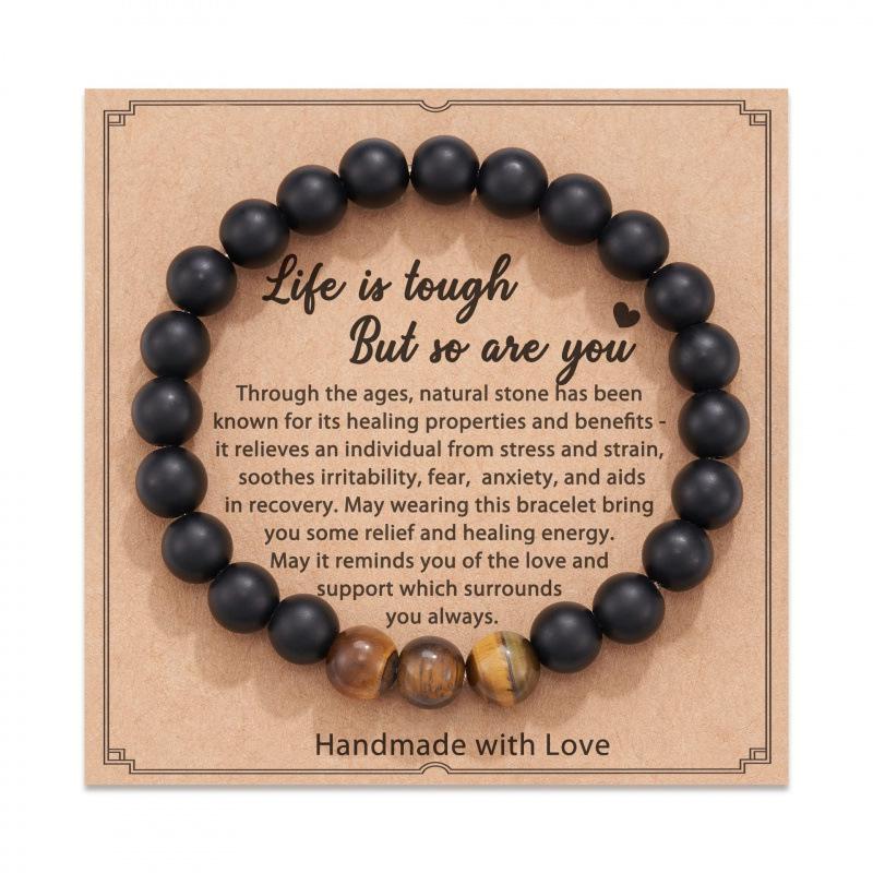 8mm Pink Zebra Stone Bead Bracelet with Gift Card: Perfect Holiday Friendship & Love Gift for Men & Women