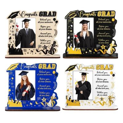 Wooden Graduation Keepsakes Frame Graduate Photo Holder with Engraved Blessing Word Homes Office Desktop Memory Display