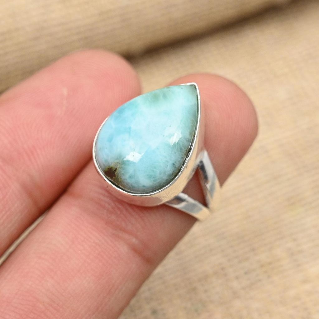 Wonderful Larimar Gemstone Handmade 925 Sterling Silver Ring  Jewelry
