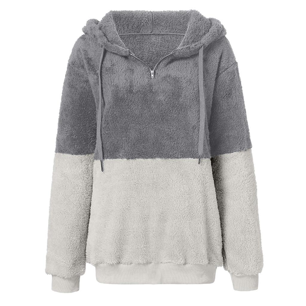 Women's Color Block Pullover Hoodie Half Zip Sherpa Fleece Sweatshirt Long Sleeve Casual Warm Outerwear