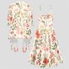 Women Plus Size Two Piece Outfit Long Sleeve Open Front Jacket Cami Maxi Dress