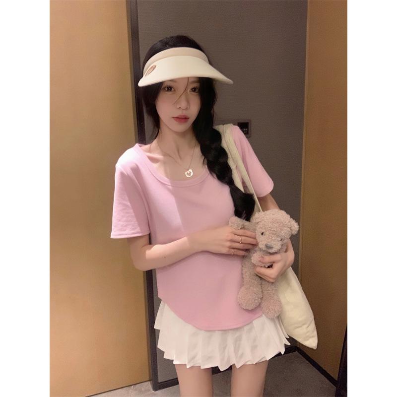 Plus Size Women's Summer Slimming Irregular Short Sleeve T-shirt - Loose, Stylish Belly Covering Top