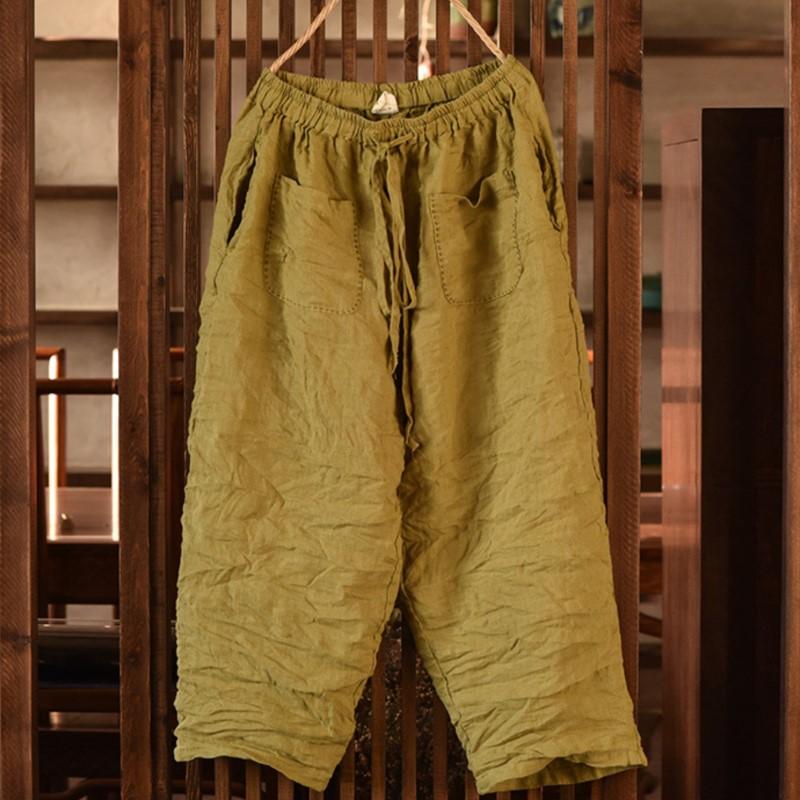 

Johnature женские винтажные брюки с эластичной резинкой на талии, повседневные весенние брюки с поясом, однотонные длинные брюки с карманами в стиле пэчворк L дубильная кора