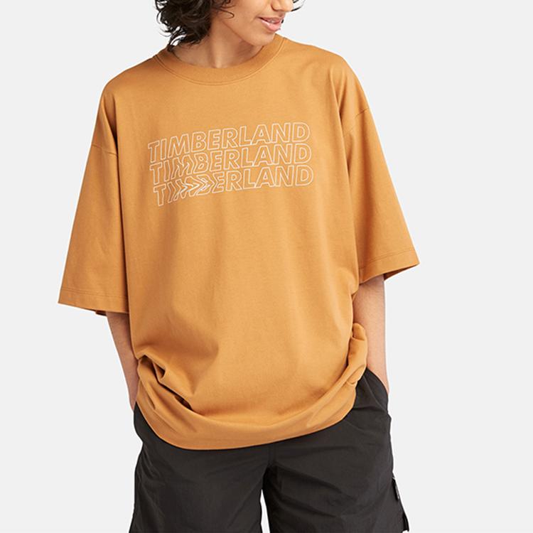 Timberland Letter Logo Printed Casual Loose Short Sleeve T-Shirt Unisex Tops Wheat A6QJ1-P47