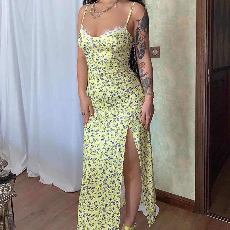 European and American style spring fashion new small floral split suspender dress wholesale women's clothing