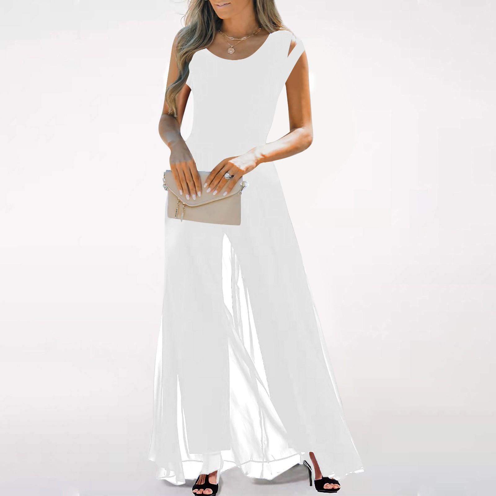 

Женский повседневный шифоновый комбинезон без рукавов с высокой талией и круглым вырезом, свободный комбинезон, длинные брюки XL белый
