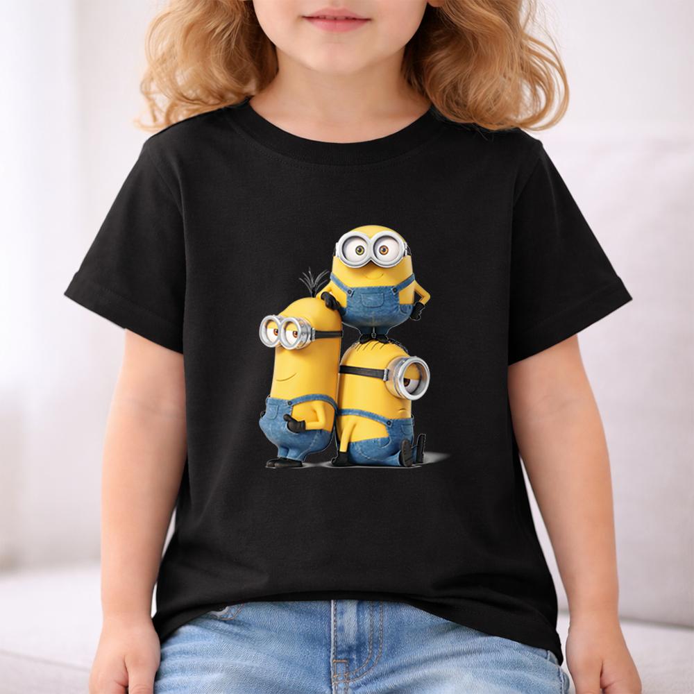 Minions Interactive Group Character Kids Cotton T Shirt Playful Scene Design Comfortable Casual Daily Clothing