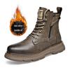 Men's Trendy Genuine Leather Martin Boots: Mid-Cut, All-Match High-Top with Velvet Lining for Autumn and Winter
