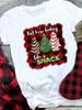 (Asian Size) Plaid Tree Style Cute Merry Christmas Tee Top Festival   New Year Holiday Casual  Lady Short Sleeve Fashion Women Print Graphic T-shirts