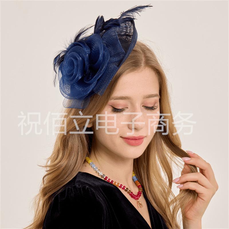European and American feather top hat bridal headgear hemp party ball horse racing festival hair accessories decorative head flower