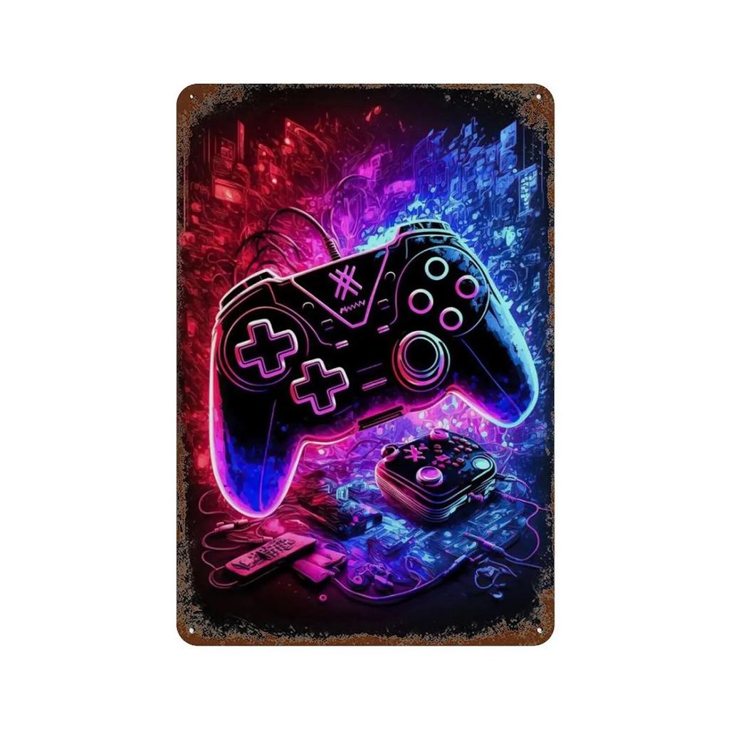 Colourful Punk Style Metal Tin Signs Game Controller Wall Art Poster Metal Signs Prints Gaming Aesthetics Picture for Living
